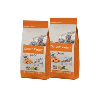 COMPLEMENTOS PARA AVES - PACK AHORRO 2 sacos de pienso para gatos esterilizados NATURES VARIETY SELECTED con salmón noruego, saco 7 kg (total pack 14 kg)