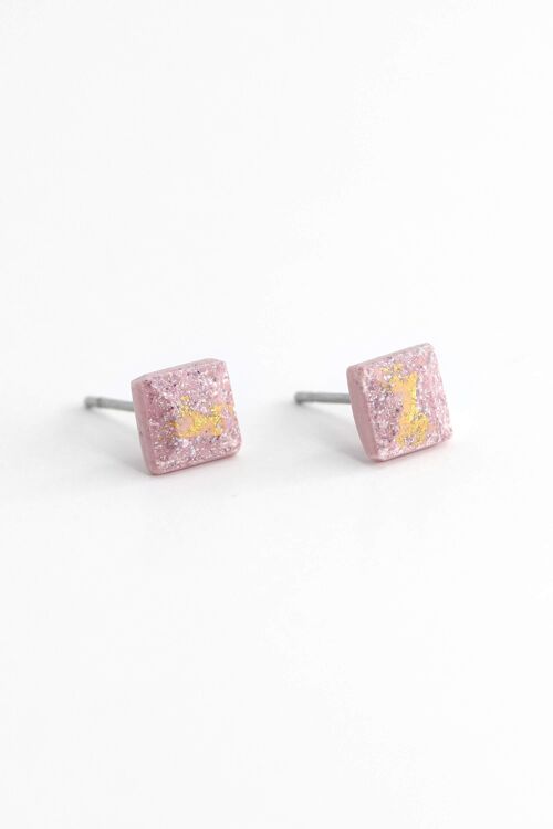 Mosaïque - Rose  pastel - Clous d'oreilles carrés