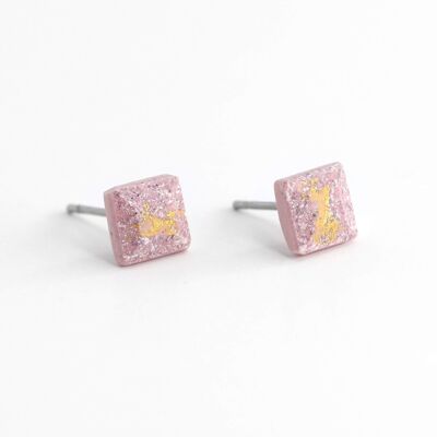 Mosaic - Pastel Pink - Square Stud Earrings