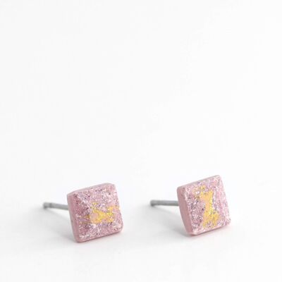 Mosaïque - Rose  pastel - Clous d'oreilles carrés