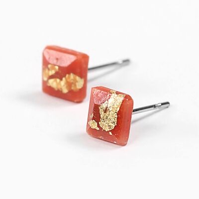 Mosaic - Coral - Square Stud Earrings