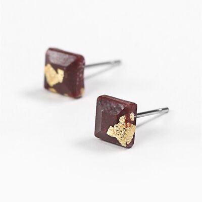 Mosaic - Burgundy - Square stud earrings