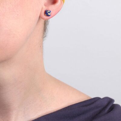 Mosaïque - Bleu - Clous d'oreilles carrés