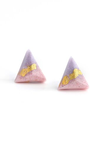 Pyramide - Rose pastel & Lilas - Boucles d'oreilles triangulaires 1