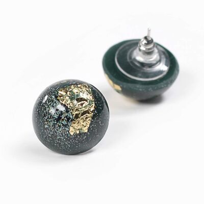 Astral Forest Green Round Stud Earrings