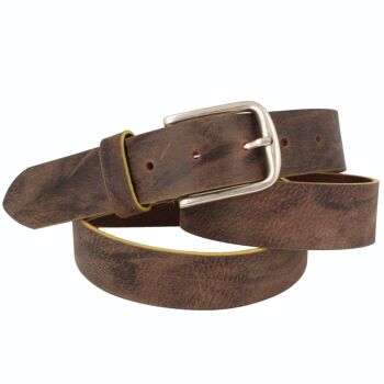 Ceinture homme en cuir Novaho avec bords contrastés marron-jaune 1