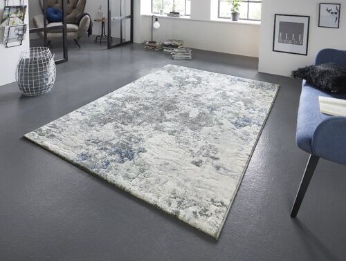 Design carpet Fontaine Cream Grey Blue with Paint-Splash-Effect
