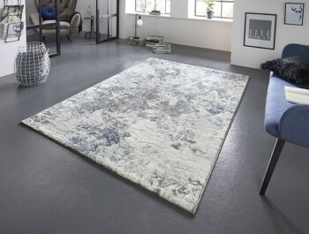 Tapis design Fontaine Crème Gris Bleu avec effet Paint-Splash 1