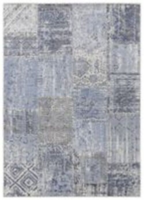 Design flatweave carpet Denain jeansblue Black in Patchwork-Optic