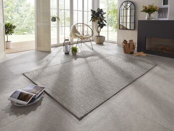 Tapis d'intérieur et d'extérieur tissé à plat Caen Gris au look fait main 1