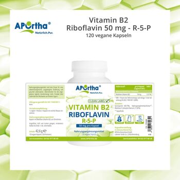 Vitamine B2 - Riboflavine 50 mg - R-5-P - 120 gélules végétaliennes 5
