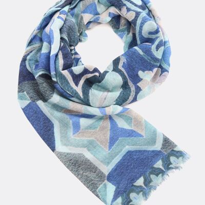 Wool scarf / majolica - shades of blue