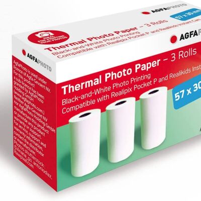 Agfa Photo ATP3W Papier Thermique - 3 Rouleaux de 57 x 30 mm