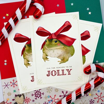 Saison joyeuse | Carte grenouille | Carte de Noël mignonne | Grenouille écologique | Carte postale | Carte de vœux | Carte de Noël
