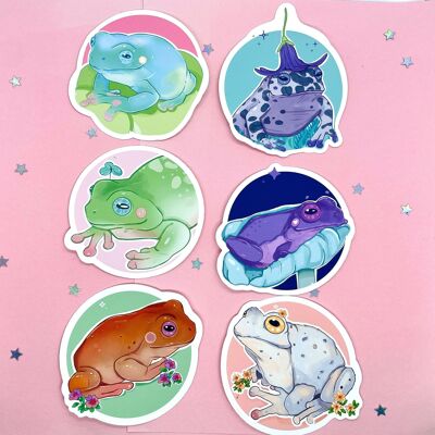 Pastell Frosch Freunde | Frosch-Aufkleber | Langlebiger großer Aufkleber | Laptop-Aufkleber | Vinyl-Kröte-Aufkleber | Deko-Aufkleber