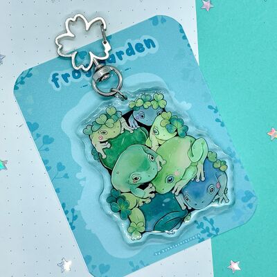 Frog Garden Keycharm | Glitter Key Charm | Key Accessories | Acrylic Charm Keychain | Flower Clasp | Animal Keychain | Epoxy | Double Side