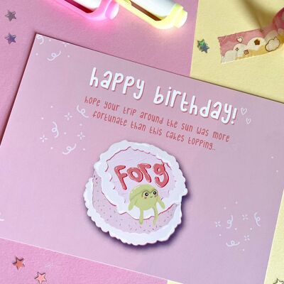 Tarjeta de feliz cumpleaños rana, tarjeta de felicitación, tarjeta de cumpleaños