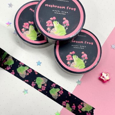 Mushroom Frog | Washi Tape | Cute Frog Washi Tape | Scrapbooking | Journaling | Rice Paper | Kawaii Stationery | 15mm x 10m | Animal Toad