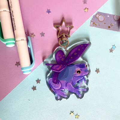 Fairy Frog Charm | Frog Key Charm | Key Accessories | Acrylic Charm Keychain | Star Clasp | Keyring included | Epoxy Glitter | Double Print