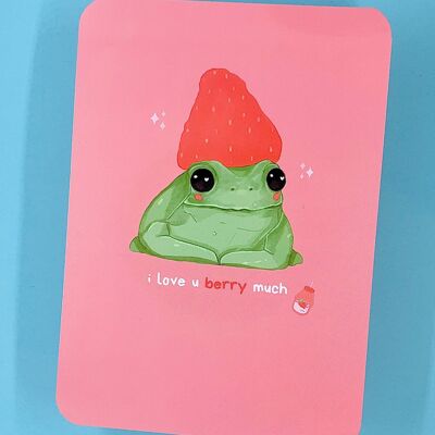 Ich liebe dich Beere sehr | Frosch-Carte | Wortspiel | Frosch-Karte mit Hut Eco Friendly | Carte postale | Carte de Gruß | Beziehung | Doppelt gedruckt