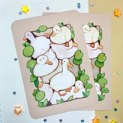 Pile Of Ducks Art Print | Post Card Print | Cute Animal Card | Greeting Card | Postcard Art | Duckling Artprint | A6 Size