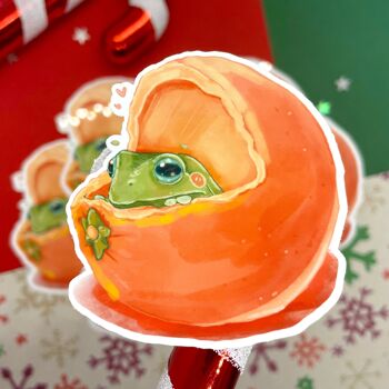 Autocollant grenouille orange | Autocollant pour ordinateur portable | Autocollant en vinyle | Noël | Autocollant Hydroflask | Autocollant mignon | Imperméable | Autocollant grenouille | Décalque 1