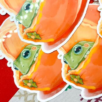 Autocollant grenouille orange | Autocollant pour ordinateur portable | Autocollant en vinyle | Noël | Autocollant Hydroflask | Autocollant mignon | Imperméable | Autocollant grenouille | Décalque 4