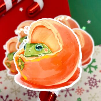 Autocollant grenouille orange | Autocollant pour ordinateur portable | Autocollant en vinyle | Noël | Autocollant Hydroflask | Autocollant mignon | Imperméable | Autocollant grenouille | Décalque 5