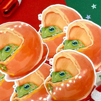 Autocollant grenouille orange | Autocollant pour ordinateur portable | Autocollant en vinyle | Noël | Autocollant Hydroflask | Autocollant mignon | Imperméable | Autocollant grenouille | Décalque 3