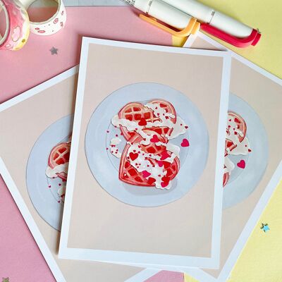 Waffeldruck | Ästhetische Karte | Essen Kunstdruck | kawaii | Umweltfreundlich | Postkarte | Grußkarte | Geschenkkarte | Doppelt bedruckt |
