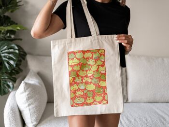 boîte fourre-tout à grenouilles | Impression de presse à chaud | 100% Coton | Sac d'épicerie | Sac en jute | Accessoires de crapaud | Amoureux des grenouilles | Sac artistique | Sac fourre-tout mignon 1