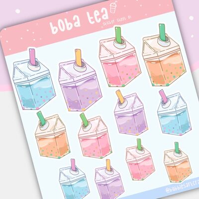 Boba Tea | Sticker Sheet | Planner Stickers | Bullet Journal Stickers | Scrapbook Stickers | Decal Vinyl Cute Beverages Bubble Tea