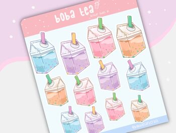 Thé Boba | Feuille d'autocollants | Autocollants de planificateur | Autocollants de journal de balle | Autocollants de scrapbooking | Décalque Vinyle Mignon Boissons Bubble Tea 1