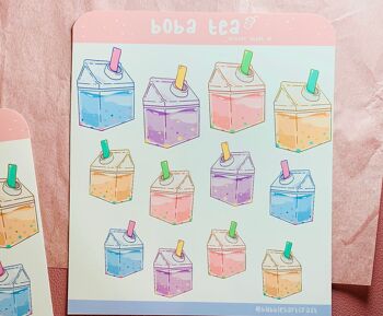 Thé Boba | Feuille d'autocollants | Autocollants de planificateur | Autocollants de journal de balle | Autocollants de scrapbooking | Décalque Vinyle Mignon Boissons Bubble Tea 2