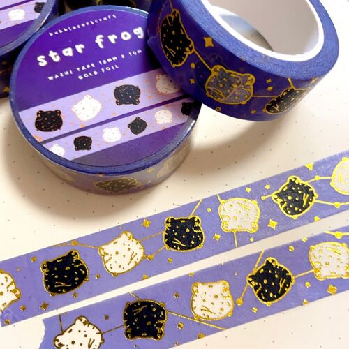 Frog Star Washi Tape | Gold Foil | Cute Frog Washi Tape | Scrapbooking | Journaling | Kawaii Stationery Tape | Stars | Frog Lover | 15mx10m