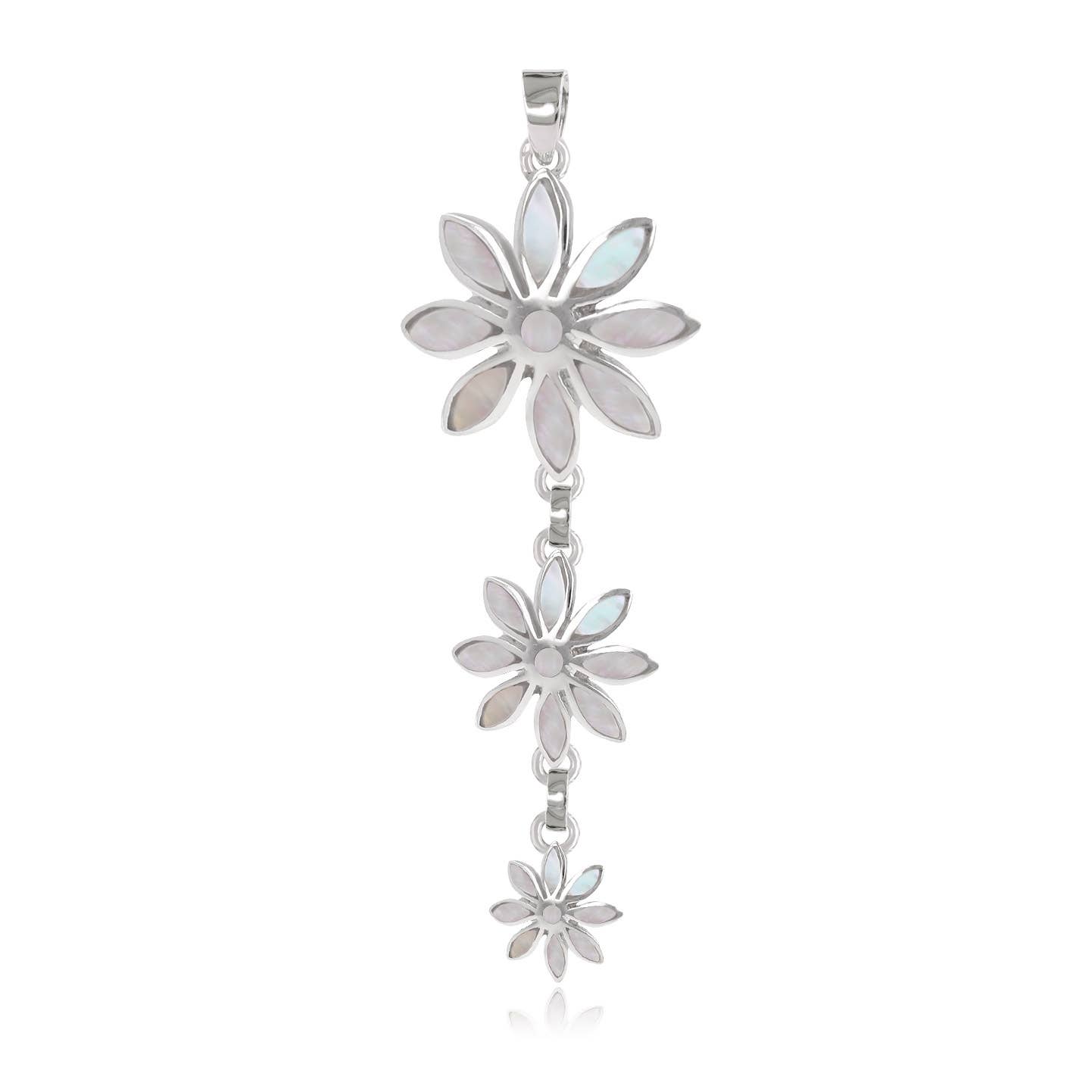 Pendentif Nacre Blanche 3 fleurs Argent 925
