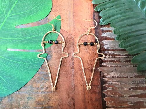Ghost Halloween crystal & wire-art boho gold earrings