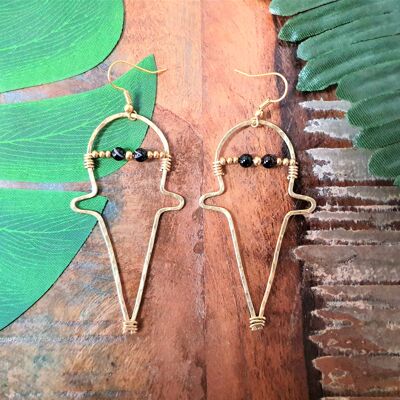 Ghost Halloween crystal & wire-art boho gold earrings