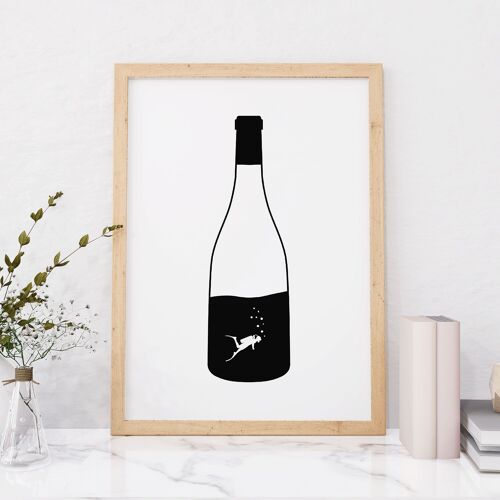 Affiche Le Plongeur dans une bouteille de vin - fête des pères