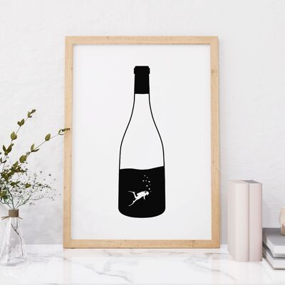 Affiche Le Plongeur dans une bouteille de vin - fête des pères