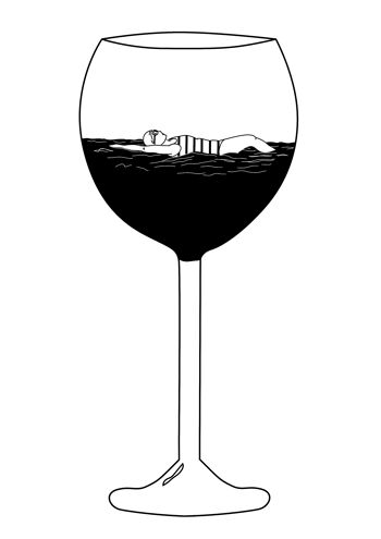 Triptyque d'affiches A4 Les nageuses dans des verres à vin 3