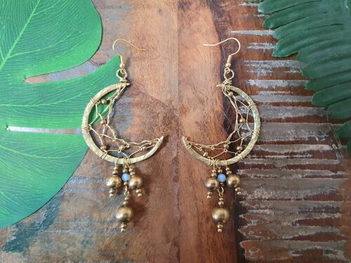 Halloween MOON gold wire-art & crystal moonstone earrings