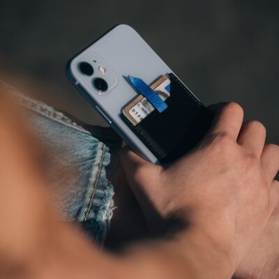 Porte-cartes en cuir sur smartphone - Cardiem Cuir languette bleue