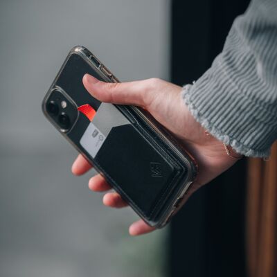 Porte-cartes en cuir sur smartphone - Cardiem Cuir languette rouge