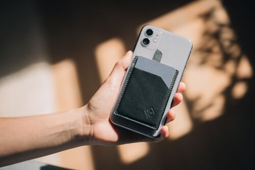 Porte-cartes en cuir sur smartphone - Cardiem Cuir languette noire