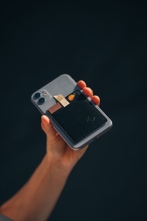 Porte-cartes en cuir sur smartphone - Cardiem Cuir languette jaune