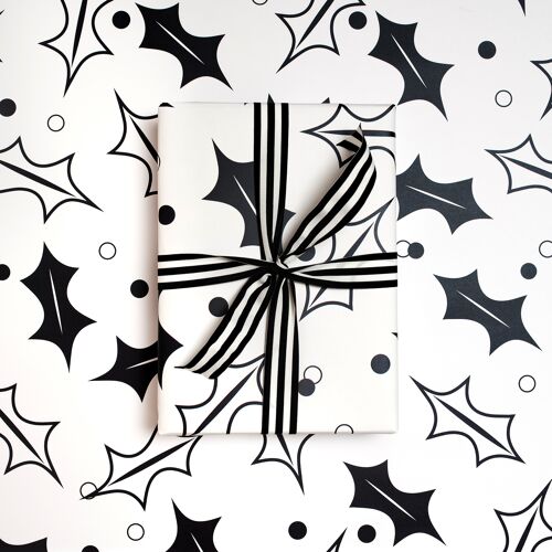 Holly Black and White,  Luxury Christmas Wrapping Paper