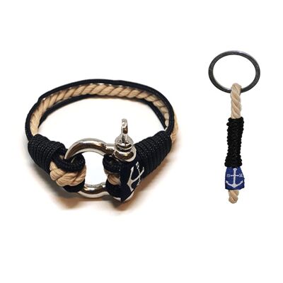 Klassisch-schwarzes nautisches Armband und Schlüsselanhänger - 15 cm