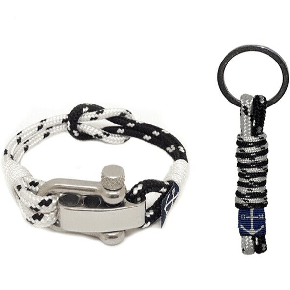 Verstellbarer Schäkel Schwarz-Weiß-Armband und Schlüsselanhänger