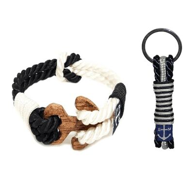 Bracelet nautique et porte-clés en bois de Rory torsadé - 5,9 pouces - 15 cm